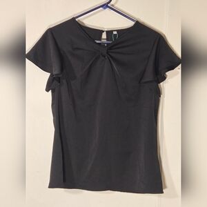 POPLAB Womens Short Sleeve Chiffon Blouse w V Neck Bow Tie Small